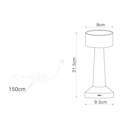 Globo - Lampe de table tactile à intensité variable LED/1W/3,7V 2700K/4000K/6500K 800 mAh USB doré