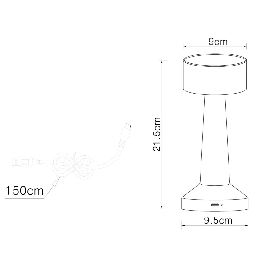 Globo - Lampe de table tactile à intensité variable LED/1W/3,7V 2700K/4000K/6500K 800 mAh USB noir