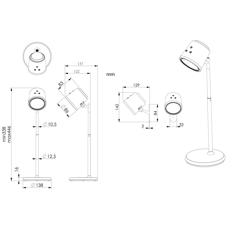 Globo - Lampe de table tactile LED dimmable 4 en 1 LED/6W/3,7V 3000K/4000K/6500K 1500 mAh USB blanche