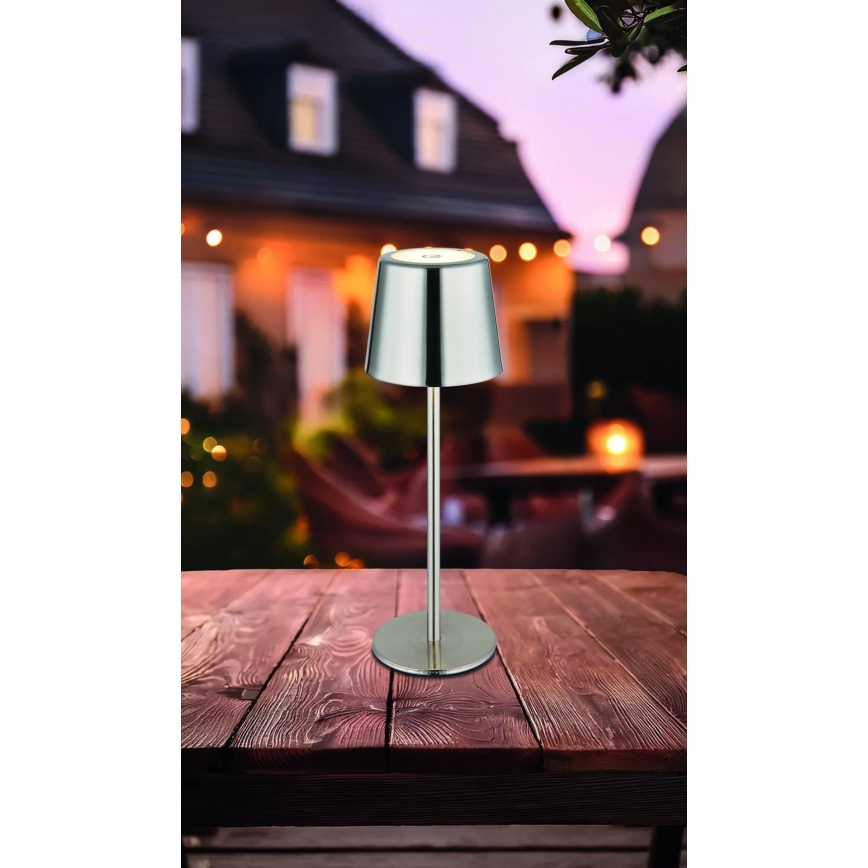 Globo - Lampada da tavolo ricaricabile a LED dimmerabile touch 2W/3,7V 3000/4000/6000K 2200 mAh cromo lucido