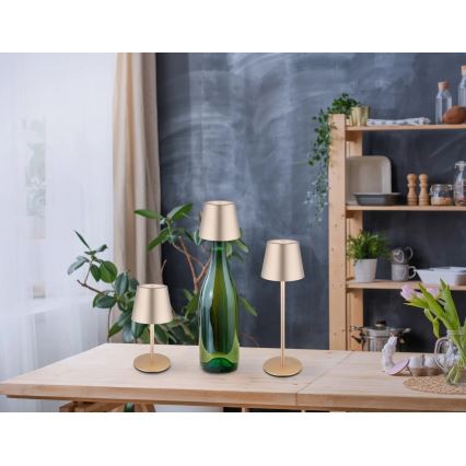 Globo - Dimmbare, berührungsgesteuerte, wiederaufladbare Outdoor-Tischleuchte 3-in-1 LED/3W/5V 3000/4000/5000K IP54 1800 mAh Messing