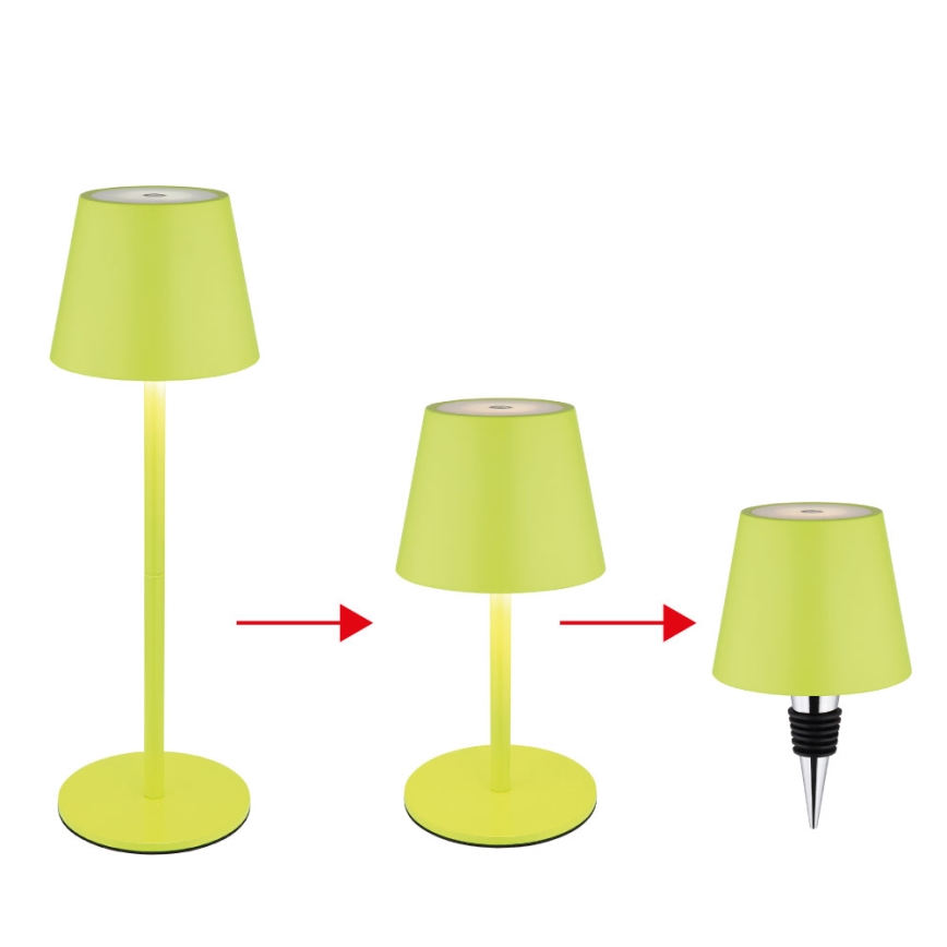 Globo - LED, dimmbar, mit Touch-Bedienung, wiederaufladbare Outdoor-Tischlampe 3-in-1 LED/3W/5V 3000/4000/5000K IP54 1800 mAh grün