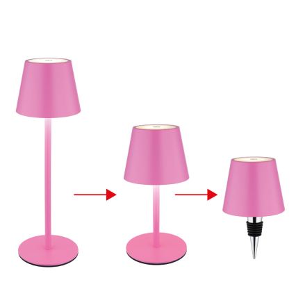 Globo - LED-dimmbar, mit Touch-Steuerung, wiederaufladbare Outdoor-Tischlampe 3in1 LED/3W/5V 3000/4000/5000K IP54 1800 mAh rosa