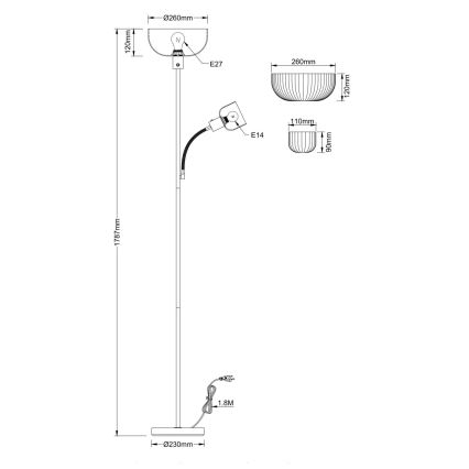 Globo - Lampadaire 1xE27/40W/230V + 1xE14/25W