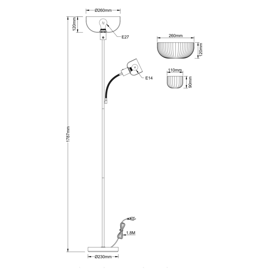 Globo - Stehlampe 1xE27/40W/230V + 1xE14/25W
