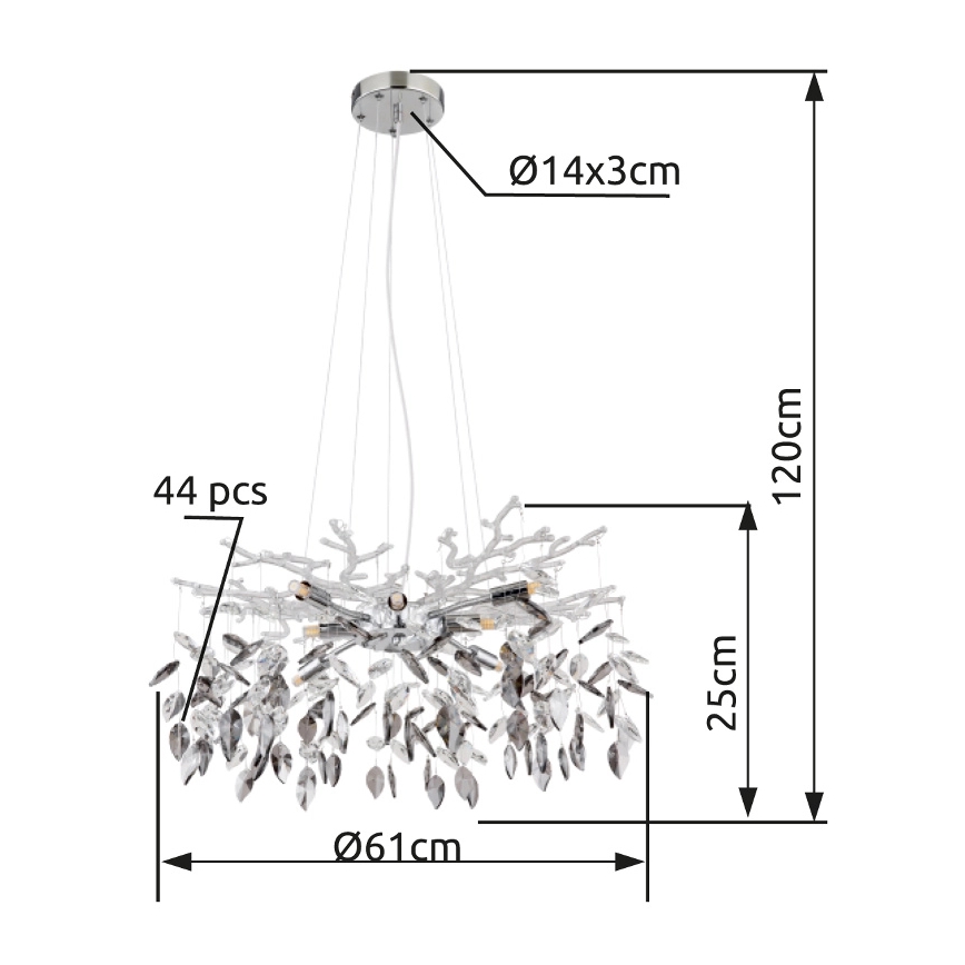Globo - Kronleuchter an Aufhängung 8xG9/8W/230V d 61 cm glänzendes Chrom