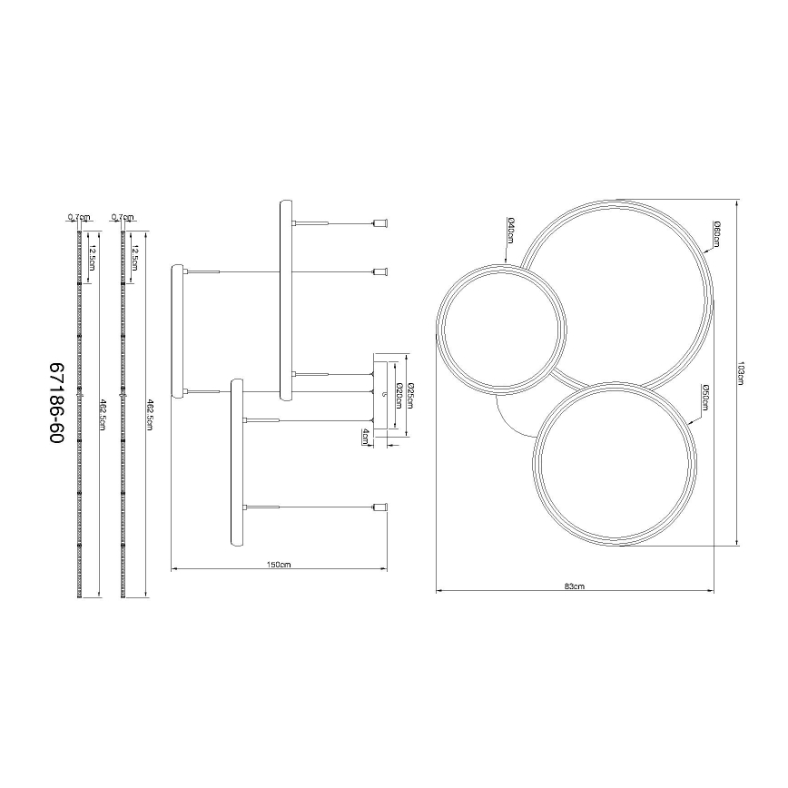 Globo - Lampadario a sospensione con filo LED dimmerabile LED/55W/230V 2700-6000K nero + telecomando