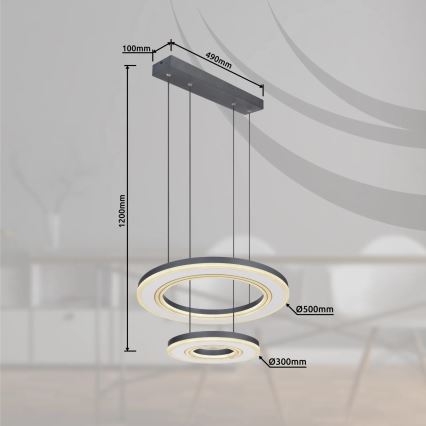 Globo - Suspension filaire à intensité variable LED/50W/230V 2700-6000K d. 50 cm noir + Télécommande