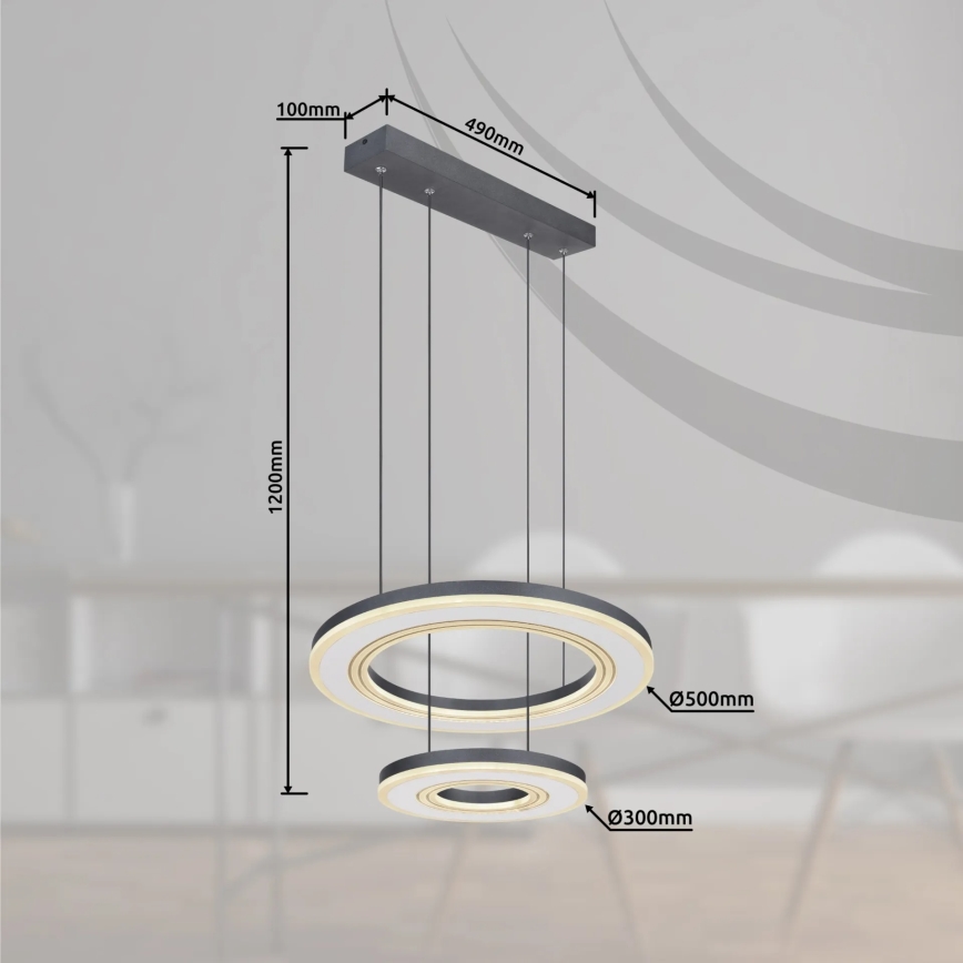 Globo - Suspension filaire à intensité variable LED/50W/230V 2700-6000K d. 50 cm noir + Télécommande