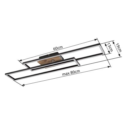 Globo - Plafonnier LED/30W/230V 3000K 60x80 cm noir