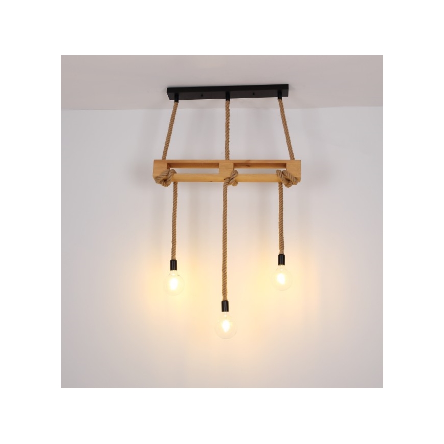 Globo - Lampadario a sospensione con filo 3xE27/60W/230V pino