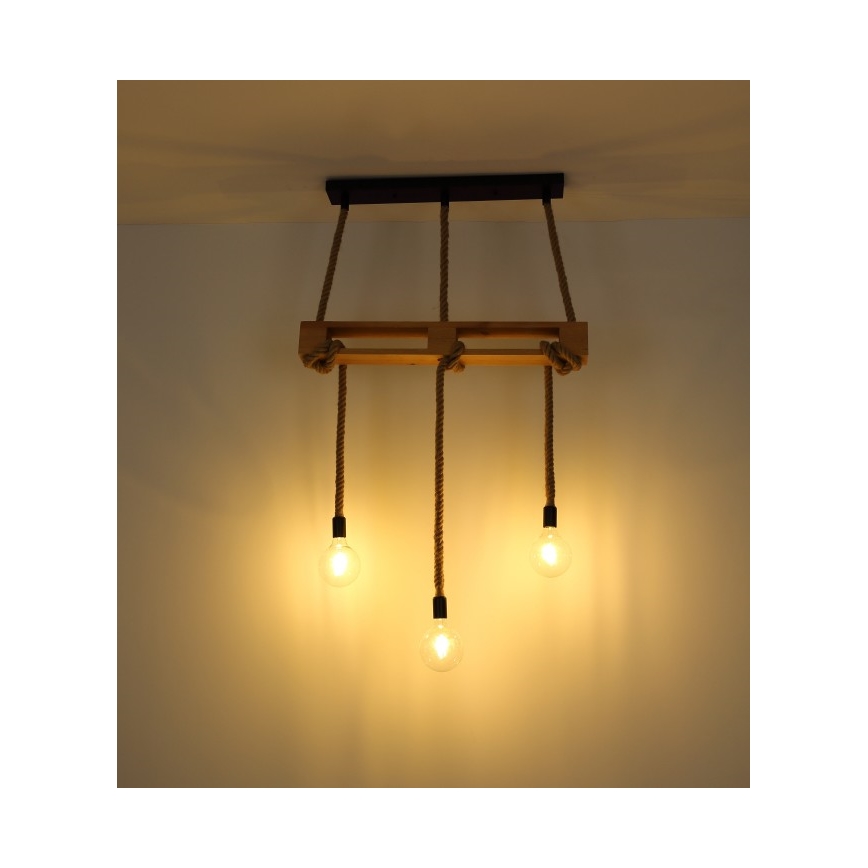 Globo - Lampadario a sospensione con filo 3xE27/60W/230V pino