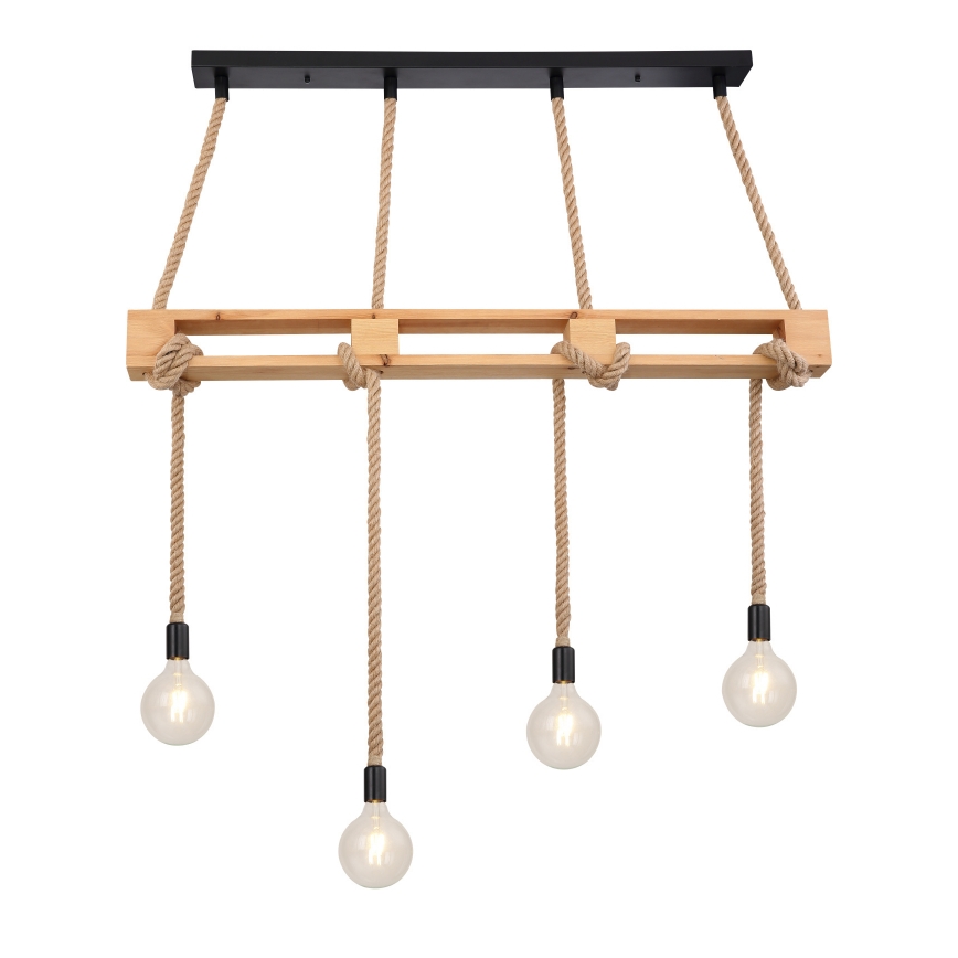 Globo - Hängeleuchte an Schnur 4xE27/60W/230V Kiefer