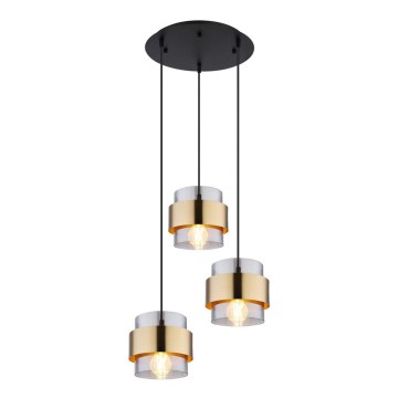 Globo - Deckenleuchte an Kabel 3xE27/60W/230V schwarz/Messing