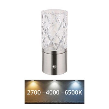 Globo - Dimmbare LED-Tischleuchte mit Touch-Funktion LED/2,5W/3,7V 2700K/4000K/6500K 1800 mAh USB matt Chrom