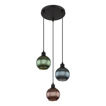 Globo - Lampadario a sospensione con filo 3xE27/25W/230V diametro 36 cm rame/verde/blu