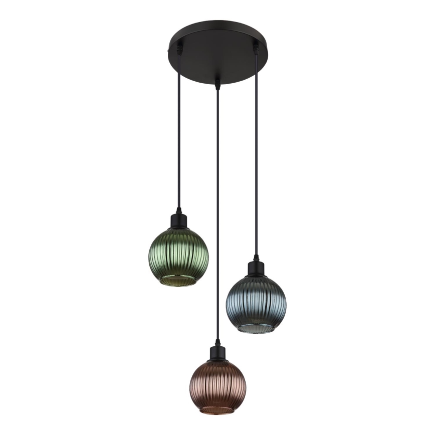 Globo - Lampadario a sospensione con filo 3xE27/25W/230V diametro 36 cm rame/verde/blu