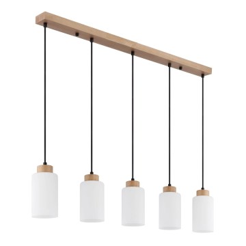 Globo - Suspension sur câble 5xE27/60W/230V chêne/blanc