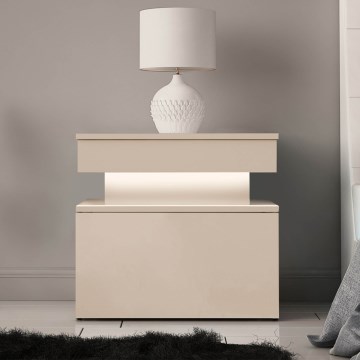 GLOSSA Nachttisch mit LED-Beleuchtung, 51x55 cm, beige