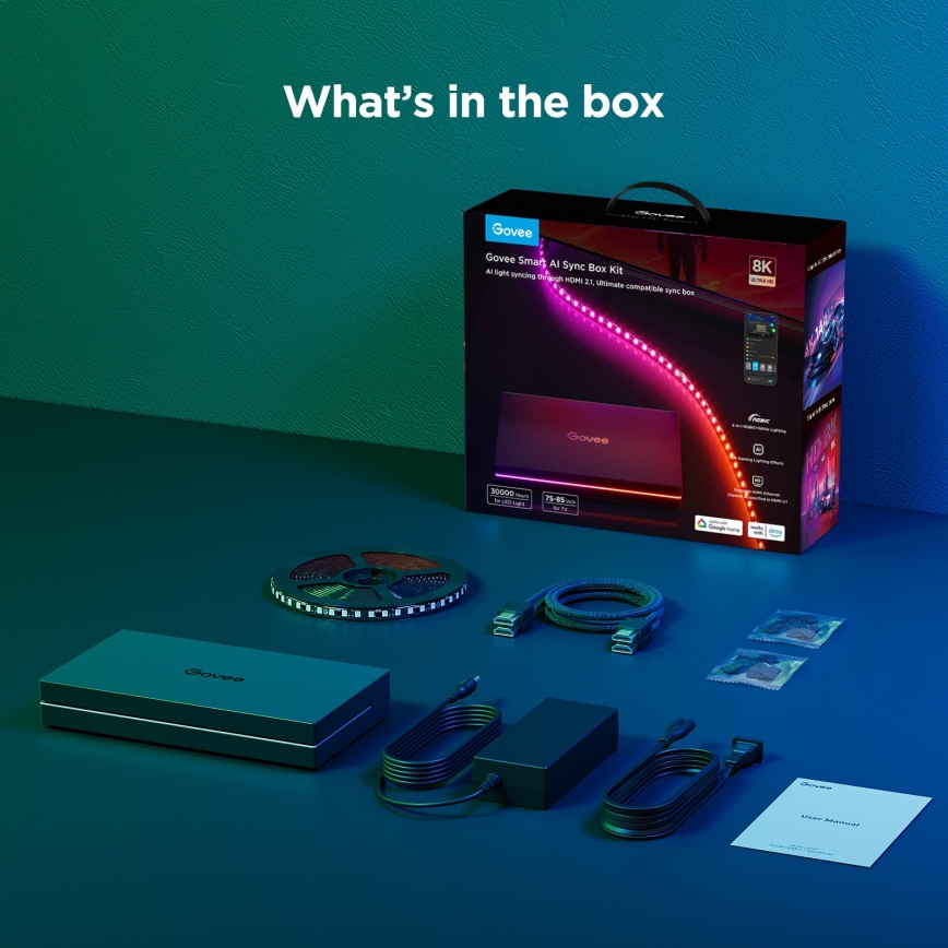 Govee - AI Sync Box 2 Smart-TV RGBICW Hintergrundbeleuchtung 55-65 Wi-Fi