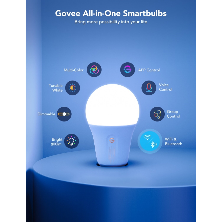 Govee - Ampoule LED RGBWW à intensité variable Smart E27/12W/230V 2700-6500K Wi-Fi