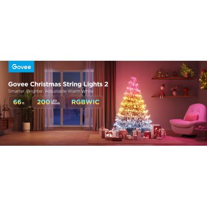 Govee - Catena natalizia a LED RGBICW per esterni 2700-6500K 20m Wi-Fi Matter IP66