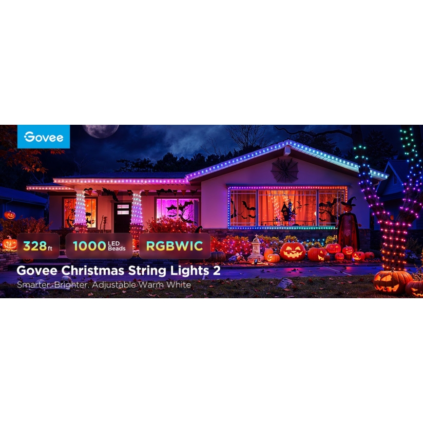 Govee - Catena natalizia a LED RGBICW per esterni 2700-6500K 20m Wi-Fi Matter IP66