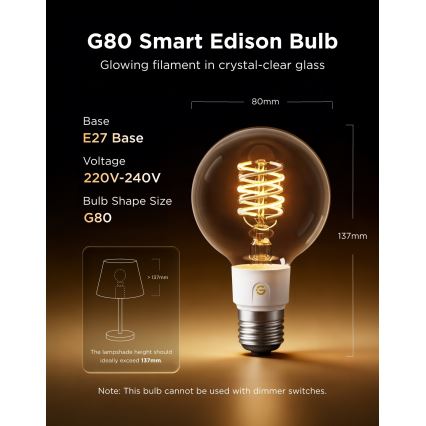 Govee - LED RGBWW dimmbare Glühbirne Smart MATTER G80 E27/5W/230V 2700-6500K Wi-Fi