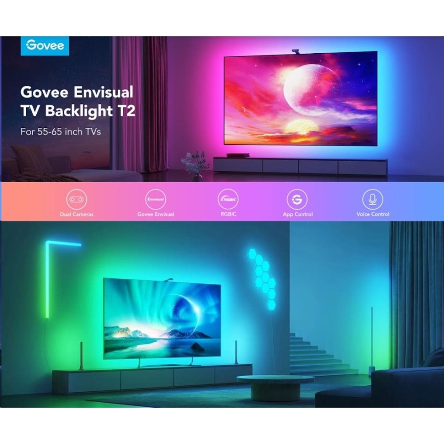 Govee - DreamView T2 DUAL TV 55-65 SMART LED retroilluminazione RGBIC Wi-Fi + telecomando