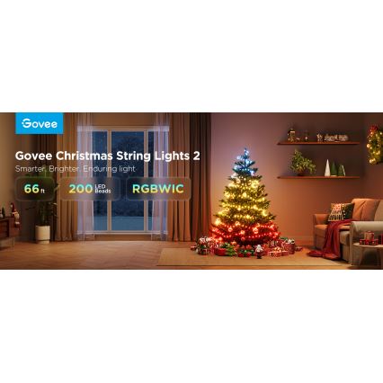 Govee - Guirlande de noël extérieure LED RGBICW 2700-6500K 20m Wi-Fi Matter IP66