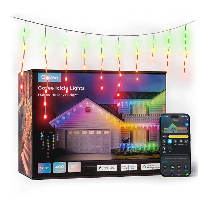 Govee - Guirlande extérieure LED RGBIC Smart glaçons 10m Wi-Fi Matter IP65