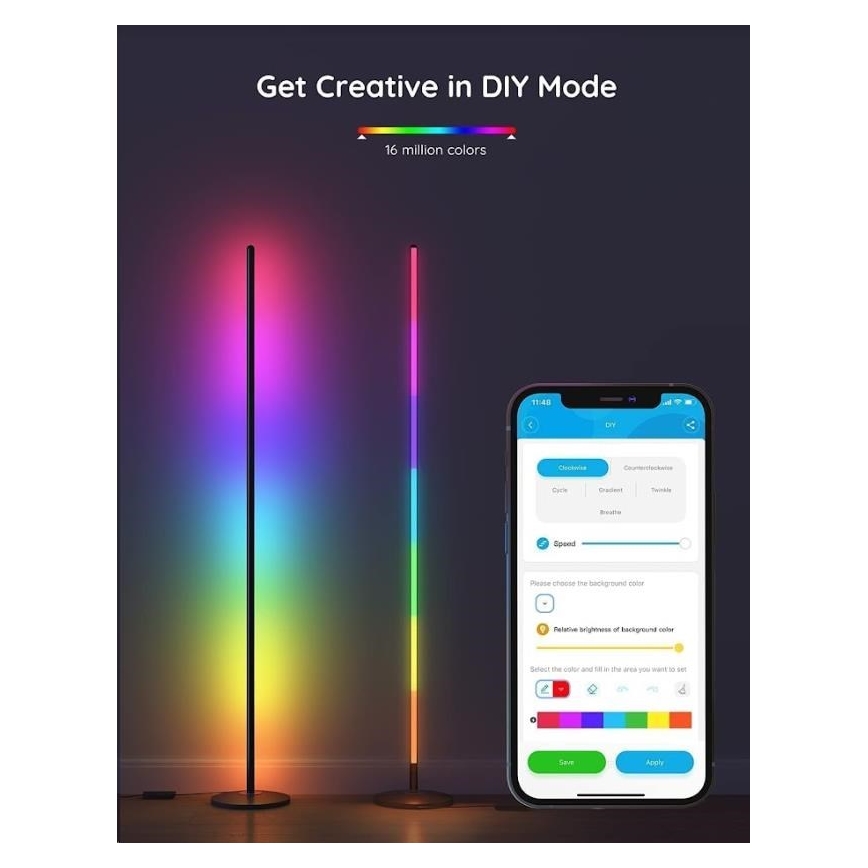 Govee - Lampada da terra angolare intelligente RGBICW Wi-Fi