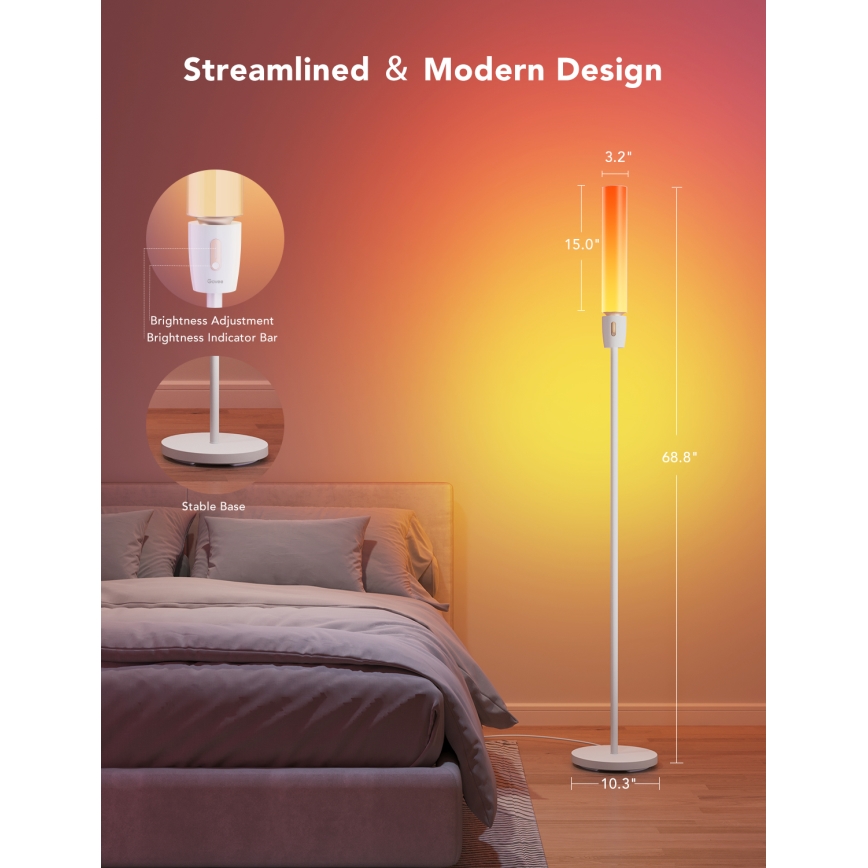 Govee - Lampadaire LED à intensité variable CYLINDER SMART RGBICWW 2200-6500K