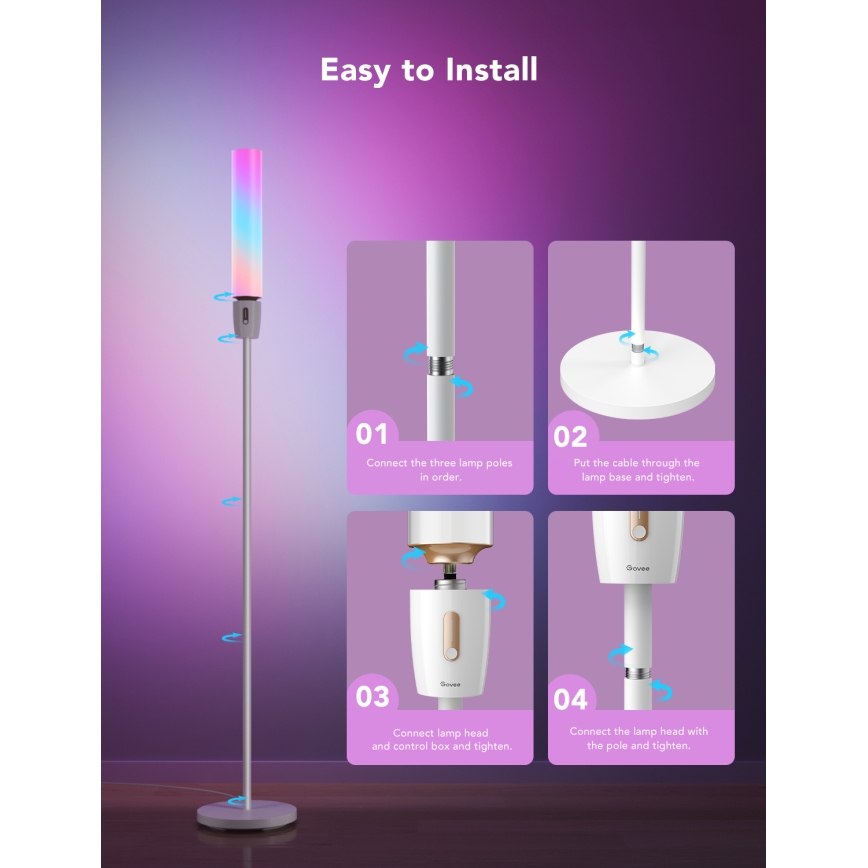 Govee - Lampadaire LED à intensité variable CYLINDER SMART RGBICWW 2200-6500K