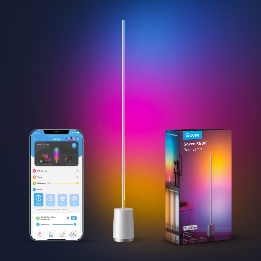 Govee - Lampadaire LED à intensité variable Lyra Smart RGBICWW 2200-6500K Wi-Fi + télécommande