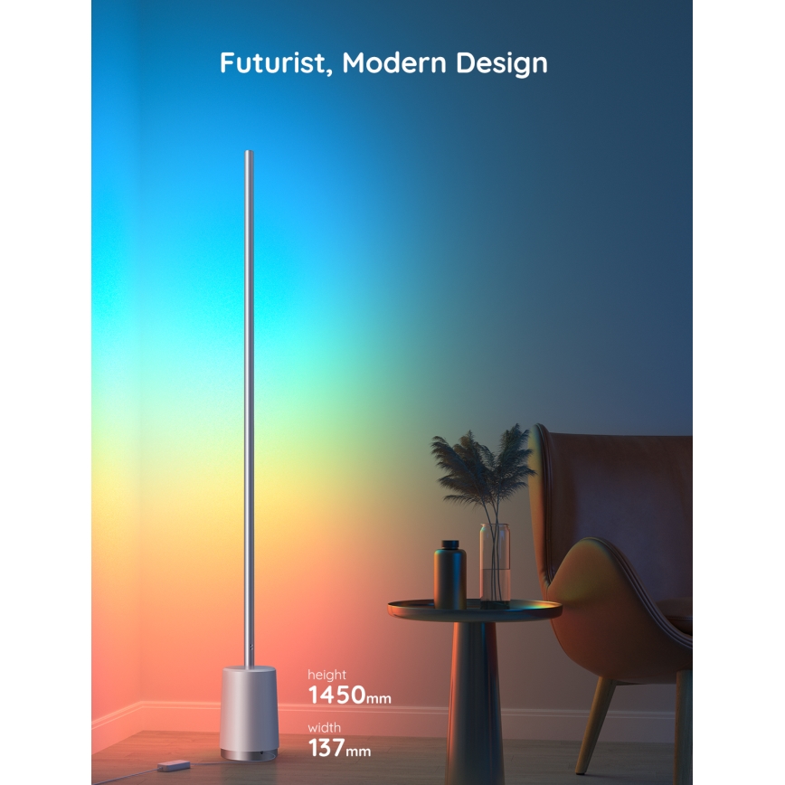 Govee - Lampadaire LED à intensité variable Lyra Smart RGBICWW 2200-6500K Wi-Fi + télécommande