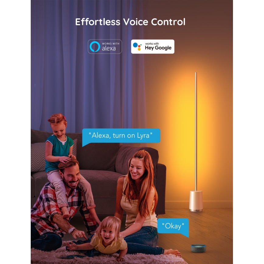 Govee - Lampadaire LED à intensité variable Lyra Smart RGBICWW 2200-6500K Wi-Fi + télécommande