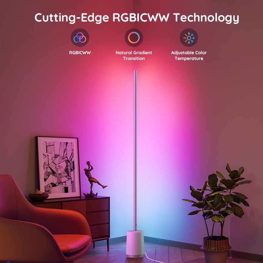 Govee - Lampadaire LED à intensité variable Lyra Smart RGBICWW 2200-6500K Wi-Fi + télécommande