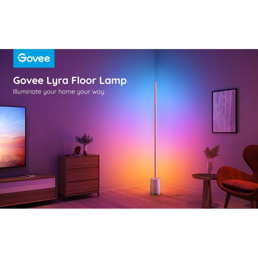 Govee - Lampadaire LED à intensité variable Lyra Smart RGBICWW 2200-6500K Wi-Fi + télécommande