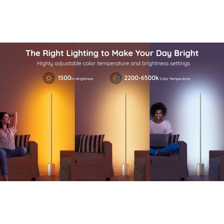 Govee - Lampadaire LED à intensité variable Lyra Smart RGBICWW 2200-6500K Wi-Fi + télécommande