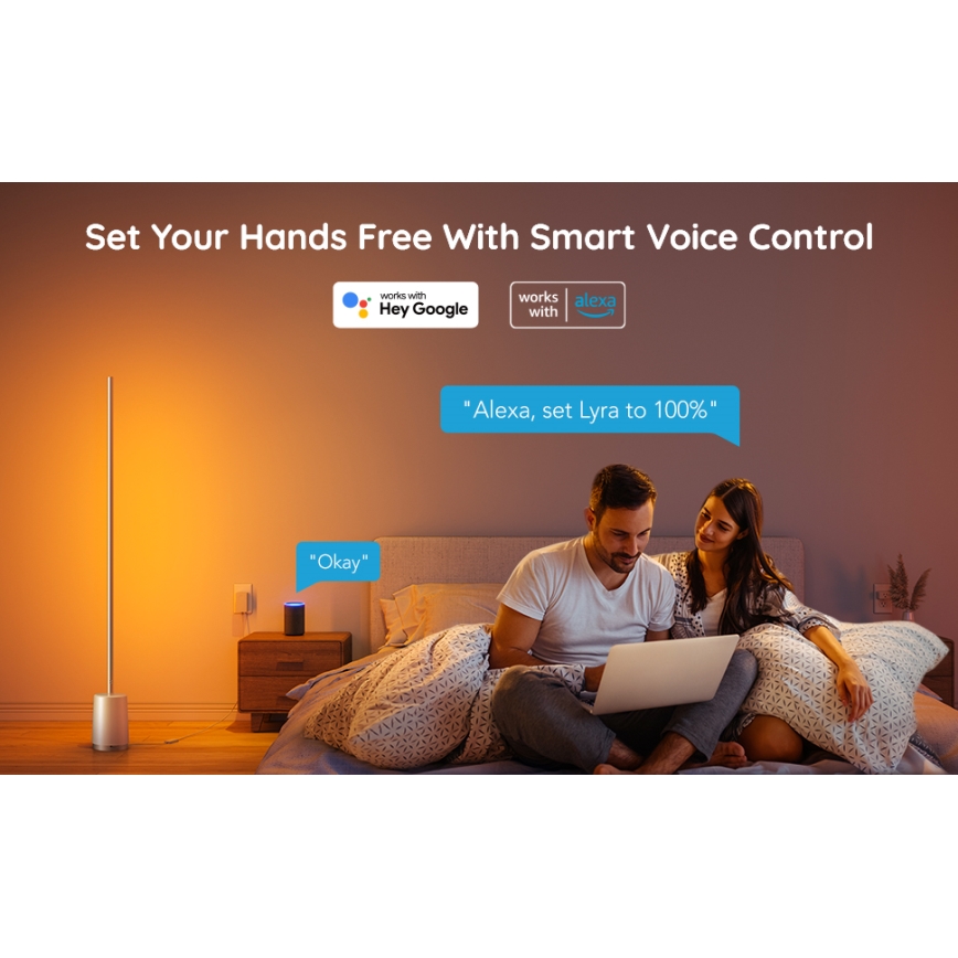 Govee - Lampadaire LED à intensité variable Lyra Smart RGBICWW 2200-6500K Wi-Fi + télécommande