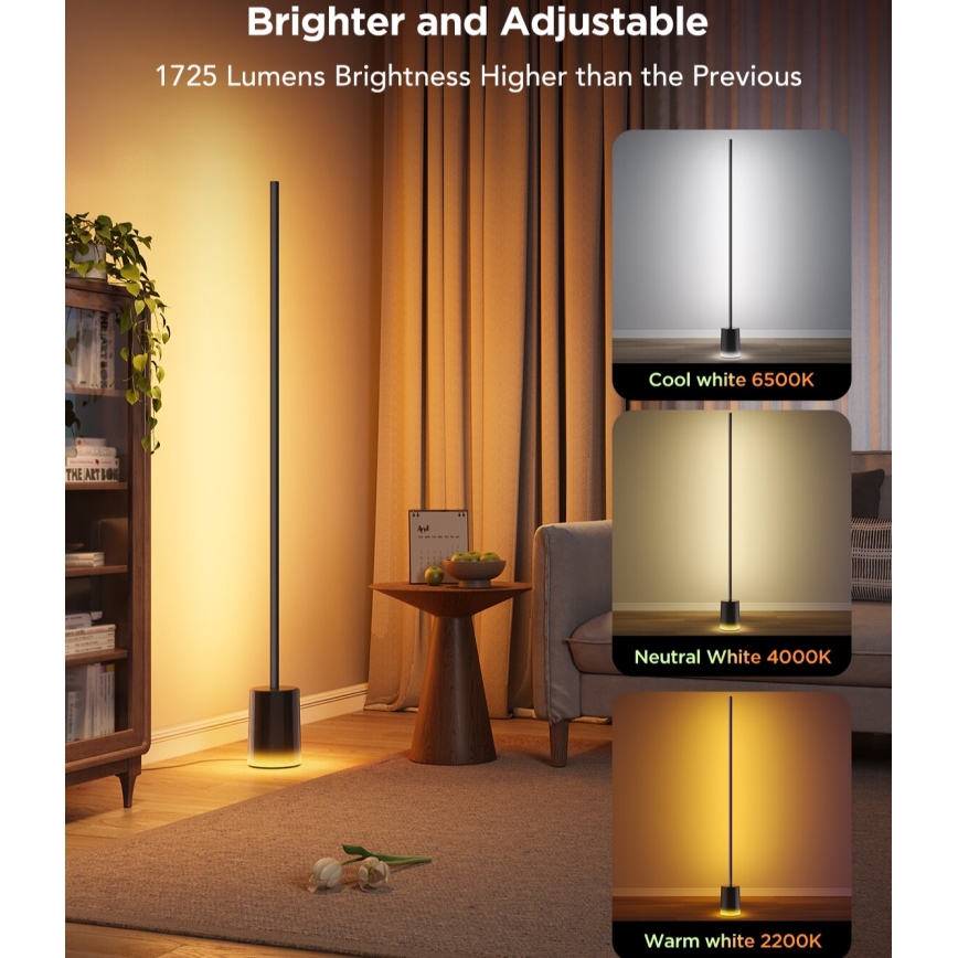 Govee - Lampadaire à intensité variable Smart MATTER LED RGBICWW 2200-6500K Wi-Fi + télécommande
