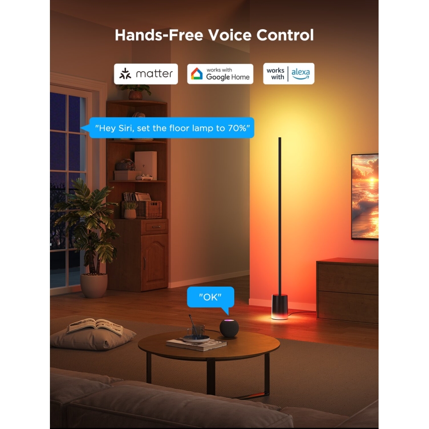 Govee - Lampadaire à intensité variable Smart MATTER LED RGBICWW 2200-6500K Wi-Fi + télécommande