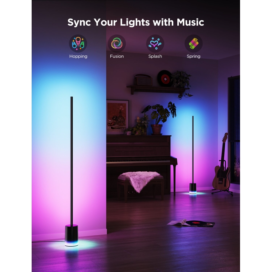Govee - Lampadaire à intensité variable Smart MATTER LED RGBICWW 2200-6500K Wi-Fi + télécommande