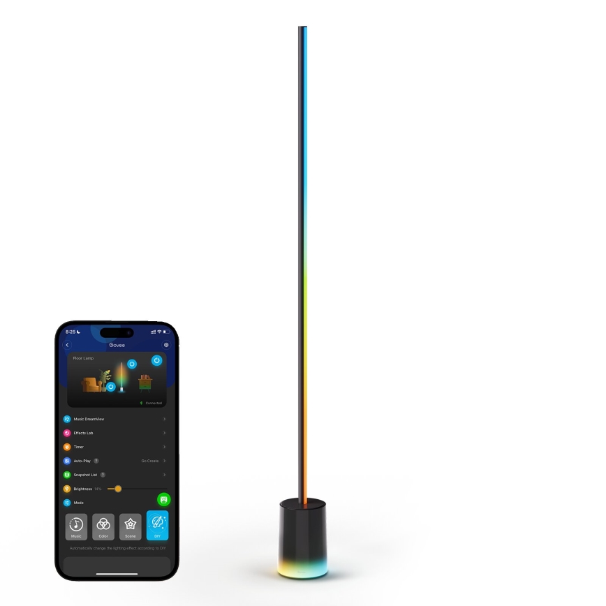 Govee - Lampadaire à intensité variable Smart MATTER LED RGBICWW 2200-6500K Wi-Fi + télécommande