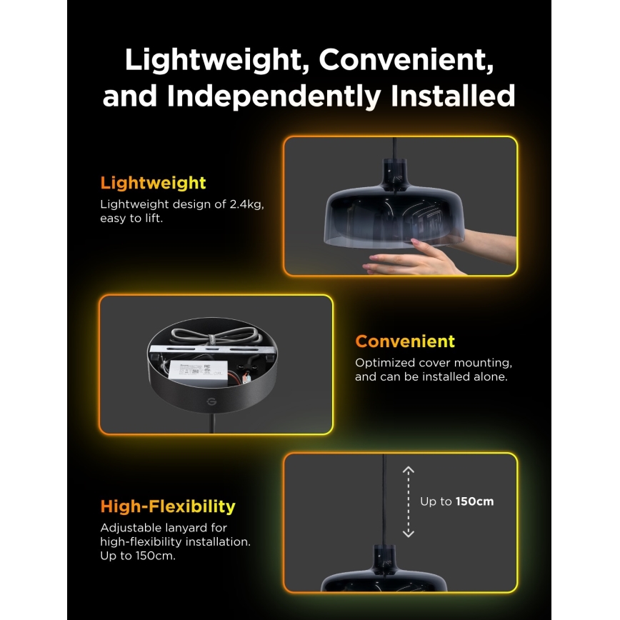 Govee - Lampadario sospeso LED RGBICWW dimmerabile su cavo LED/21W/230V compatibile Matter, Wi-Fi
