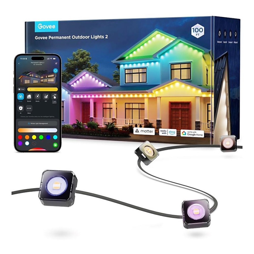 Govee - LED RGBIC Faretti a stringa 30m Wi-Fi Matter IP67