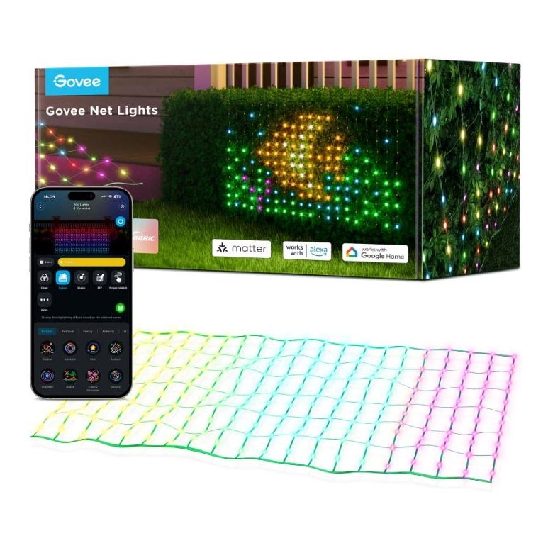 Govee - LED RGBIC Filet d'éclairage extérieur 143x85cm Wi-Fi Matter IP65