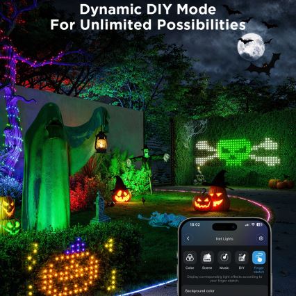 Govee - LED RGBIC Filet d'éclairage extérieur 143x85cm Wi-Fi Matter IP65