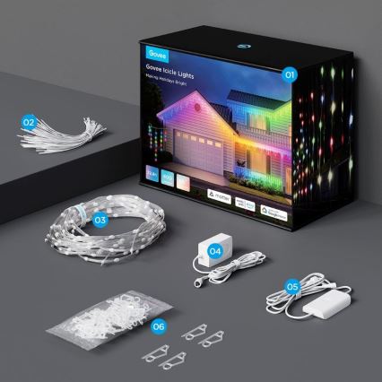 Govee - LED-RGBIC-Lichterkette für den Außenbereich Smart Eiszapfen 10m Wi-Fi Matter IP65